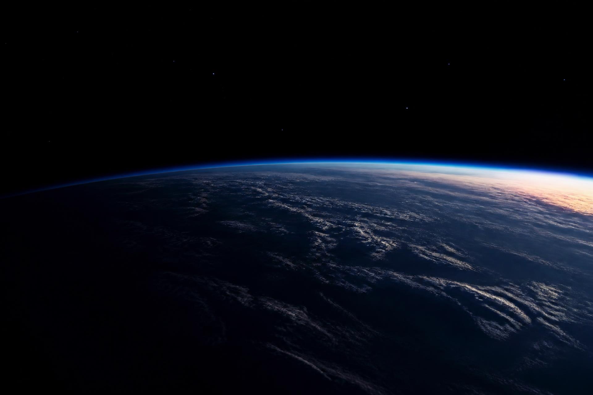 Earth's horizon seen from orbit at the dawn terminator